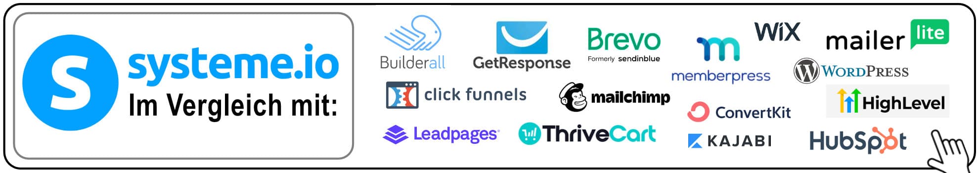 Ein Banner mit einem Hinweist auf den Vergleich von Systeme.io mit diversen Marketing-Tools auf der Website von Systeme.io